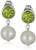925 Sterling Silver Bezel-Set Genuine Peridot August Birthstone and 8mm White Freshwater Cultured Pearl Post Drop Earrings