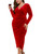 ZOMVA 2023 Plus Size Velvet Wrap Dress Ruched Bodycon Dress Long Sleeves Long Elegant Party Wedding Guest Cocktail, Red, 3X-Large