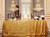 PartyDelight Sequin Tablecloth, Wedding, Sweetheart, Christmas Tree, Rectangular, 48"x72", Gold