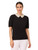 Adrianna Papell Women's Short Sleeve Sweater Knit Top with Printed Collar, Black W/Ivory/Black Micro Dot