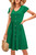 OUGES Womens Summer Short Sleeve Midi Dresses Button Down V Neck Skater Dress with Pockets(Green395,L)
