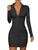 DAAWENXI Women's Sexy Long Sleeve Ruched Button Down Front Mini Shirts Dress Black