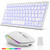 Wireless Keyboard Mouse Combo, Ultra Slim Backlit Wireless Keyboard and Mouse Set Multi-Device 2.4G USB Rechargeable Bluetooth Keyboard and Mouse for PC, Laptop, Windows, Desktop(Silver White)