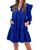 KIRUNDO Women's 2023 Fall Casual Ruffle Long Sleeve V Neck Mini Dress Loose Tiered Flowy Babydoll Shirt Dresses with Pockets(Royal Blue, Medium)