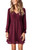 KIRUNDO Womens Dresses 2023 Fall Long Sleeve Mini Dress V Neck Flowy Casual Swiss Dot Loose Babydoll Dress(Style2-Wine Red, X-Large)