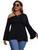 SOLY HUX Women's Plus Size Cold Shoulder Split Long Sleeve Tee Asymmetrical T Shirts Tops Solid Black 2XL