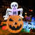 Halloween Inflatable Outdoor Skeleton Sitting on The Pumpkin, 5Ft Blow Up Pumpkin Ghost Skull Yard Decorations with LED Lights Built-in for Halloween Garden Lawn Party Decor