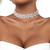 ELABEST Sparkly Rhinestone Necklace Silver Flower Necklace Clavicle Chain Multi-Row Necklace Crystal Choker Tennis Chain Dainty Wedding Bridal Bridesmaid Jewelry for Women and Girls (Silver)