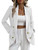 Womens Casual Blazer Jacket Pockets Long Sleeve Open Front Work Office Blazer Lapel Button Jacket White S