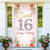 HTDZZI Sweet 16 Birthday Door Banner Backdrop, Happy 16th Birthday Decorations for Girls, Sweet Sixteen Birthday Party Yard Sign Photo Booth Props Rose Gold Pink for Outdoor Indoor, Sturdy, Fabric