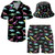ifamawlea Men's 2 Piece Tracksuit Magic Dinosaur Skeleton Hawaiian Shirt Shorts Button Down Shirt and Shorts Sets with Bucket Hats Large