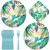 HOME & HOOPLA Tropical Party Supplies - Teal & Pink Island Tropics Paper Dessert Plates, Beverage Napkins, and Forks (Serves 16)