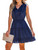 CUPSHE Women's V Neck Sleeveless Tiered Ruffled Tie Neck Short Dress A Line Mini Dress Navy Blue