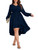 SCOMCHIC Women's Navy Blue Dress Plus Size Dress Long Sleeve Fall Midi Dress High Low Ruffle Belted Cocktail Dress XL
