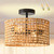 XININSUN Rattan Ceiling Light Fixtures, Boho Woven Semi Flush Mount Ceiling Light,2-Light Rattan Light Fixtures Ceiling Mount,Farmhouse Close to Ceiling Light for Bedroom Hallway Entryway