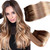 Sew In Hair Extensions Human Hair Hand Tied Weft Hair Extensions Light Brown to Blonde Mix Platinum Gray Highlights Hair Extensions Real Human Hair Sew In 12 Inch 80G