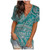 Womens Floral Print T Shirts Short Sleeve Casual V Neck Loose Fit Tunic Blouse Summmer Tops Tee Blue