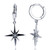Sterling Silver Rhodium Single Round Cubic Zirconia Star Dangling on Huggie Earrings