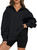 BLENCOT Women Half Zip Oversized Sweatshirts Long Sleeve Solid Color Drop Shoulder Fleece Workout Pullover Black XL