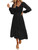 II ININ Women's Long Sleeve Midi Dress V Neck Boho A Line Smocked Flowy Tiered Casual Winter Dress(Black,M)