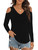 Elesomo Womens Tops Casual Long Sleeve T-Shirts V Neck Cotton Tee Cutout Shirt, Black L
