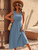 EAGLEG Dot Shirred Waist A-line Dress Women Summer Casual Sleeveless Dress (Color : Dusty Blue, Size : XL)