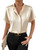 SweatyRocks Women's Elegant Stand Collar Button Dowm Shirt Short Sleeve Satin Blouse Top Apricot XL