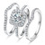 MDFUN 18K White Gold Plated Cubic Zirconia Three-in-One Halo Wedding Engagement Promise Eternity Ring for Women (5.5)