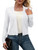 AAMILIFE Women Long Sleeve Cropped Knit Sweater Cardigans Open Front Bolero Shrug White M