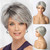 Aisaide Pixie Cut Wigs Platinum Grey Short Pixie Haircut Wig with Bangs Layered Wavy Granny Gray Wigs for Women Natural Hair Blend Pixie Cut Wig With Side Part Curtain Bangs Ombre Gray mix Silver Wig