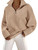 ANRABESS Women's Half Zip V Neck Oversized Sweaters Fall 2023 Fuzzy Knit Chunky Warm Pullover Sweater 1235tuose-XL Khaki