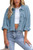 BZB Womens Waffle Knit Shacket Jackets Lightweight Cropped Shacket Long Sleeve Button Down Shirts