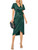 Fisoew Women's Satin Wrap V Neck Party Cocktail Dresses Short Sleeve Zipper Tie Waist Midi Dress Dark Green