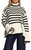 Women's Striped Turtleneck Sweater Long Sleeve Oversized Knitted Soft Pullover Sweaters Side Split White