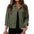 LONGBIDA Women's Jean Jacket Frayed Washed Button Up Cropped Denim Jacket With Pockets(Navy Green,XL)