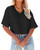 Tankaneo Womens V Neck Cropped T Shirts Casual Summer Crop Tops Half Sleeve Solid Color Crop Baisc Tees C-Black