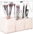 YestBuy Acrylic Makeup Brush Holder, Clear Makeup Brush Organizer For Vanity, Cosmetic Brush Storage Box with Pink Pearls, For Bathroom, Bedroom, Vanity Countertop