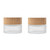 2 Pack 30ml/1oz Empty Refillable Frosted Glass Cosmetic Cream Jar Bottle Round Makeup Cosmetic Face Cream Eye Cream Lotion Lip Balm Travel Sample Containers Storage Vials with Natural Bamboo Lid