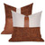 howdy deco Patchwork Throw Pillow Covers 18x18 Inch Brown and Orange Linen Faux Leather Couch Square Cushion Case Decorative Modern Pillow Covers for Couch Sofa Bed, Set of 2