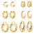 Gold Chunky Hoop Earrings Set for Women, 14K Gold Plated Twisted Huggie Hoop Earring Hypoallergenic, Thick Open Hoops Set Lightweight (6 Gold hoops)