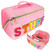 Sawowkuya Stoney Clover Dupes Preppy Makeup Bag Stuff Makeup Bag for Travel, Open Flat Makeup Bag Large Capacity Cosmetic Bag, Nylon Lay Flat Preppy Stuff Bag for Teenage Girls (Pink)