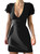 GOKATOSAU Women's Summer Ruffle Short Sleeve Plunge V Neck Tie Back A Line Bodycon Mini Dress Black