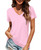 Elesomo Women V Neck Tee Shirts Short Sleeve Cotton T-Shirt Summer Tops, Pink M Elesomo Women V Neck Tee Shirts Short Sleeve Cotton T-Shirt Summer Tops, Pink M