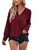 LYANER Women's Casual Plain V Neck Puff Long Sleeve Work Blouse Shirt Pullover Top Burgundy Large