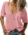 Danedvi Women Fashion Deep V-Neck Short Sleeve Tops Solid Casual Loose Basic T Shirt Pink Danedvi Women Fashion Deep V-Neck Short Sleeve Tops Solid Casual Loose Basic T Shirt Pink