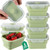 Mifoci Set of 8 Silicone Collapsible Food Storage Containers 12 oz Collapsible Meal Prep Container Square Collapsible Bowl with Lids Vent, Microwave and Freezer and Dishwasher Safe (Bean Paste Green)