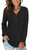 Aodemo Women's 2023 Fall Long Sleeve Henley Tops V Neck Tunic Casual Loose Blouse Winter Sweatshirt L, Black