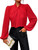 Verdusa Women's Elegant Twist Front Bishop Sleeve Mock Neck Blouse Shirt Top Red S