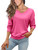 FMEYOA Womens Pink Sweatshirt without Hood Long Sleeve V-Neck Pullover Casual Fall Spring Lightweight Shirts Tops