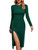 LYANER Women's Split Thigh Slit Hem Crew Neck Long Sleeve Solid Bodycon Midi Dress Dark Green Large